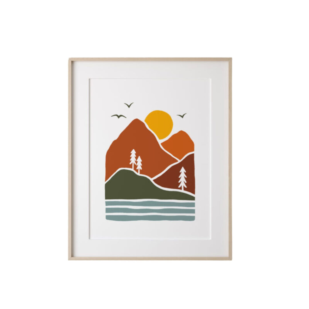 Affiche avec une montagne et un soleil par Mimosa design