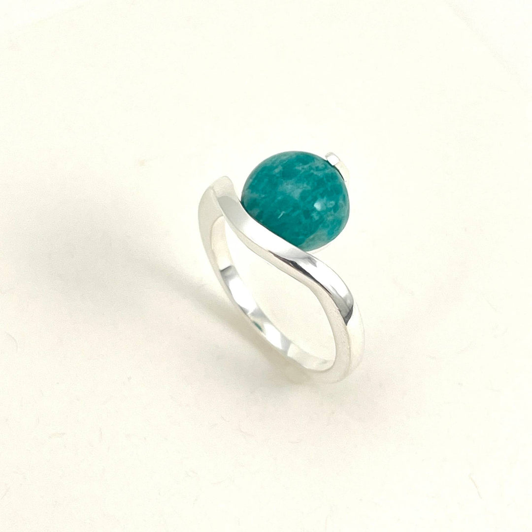 Bague argentée avec amazonite foncée par gemmes québec