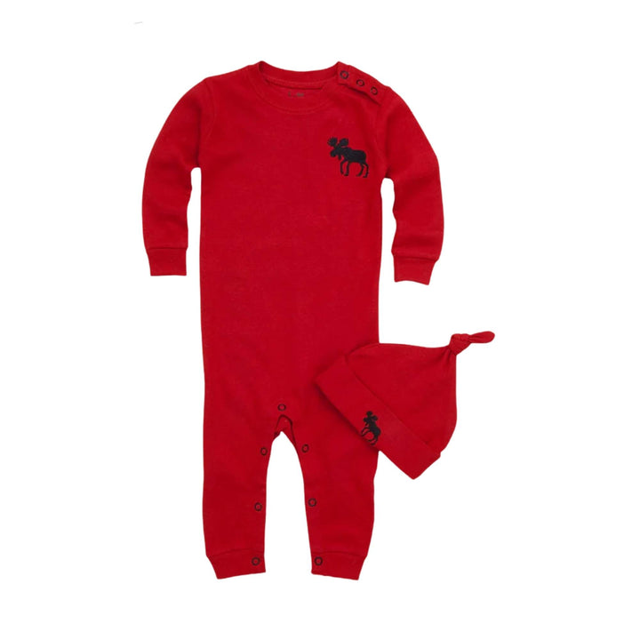 Barboteuse pour bébé rouge avec un orignal en haut à droite par Hatley