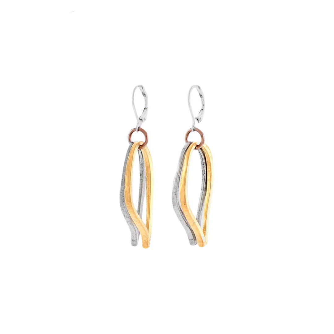 Boucles d'oreilles David superposées argentées et dorées par Anne-Marie Chagnon
