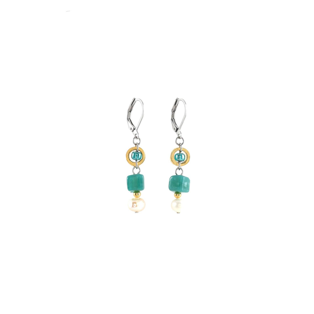Boucles d'oreilles turquoises et dorées Fawaris par Anne-Marie Chagnon