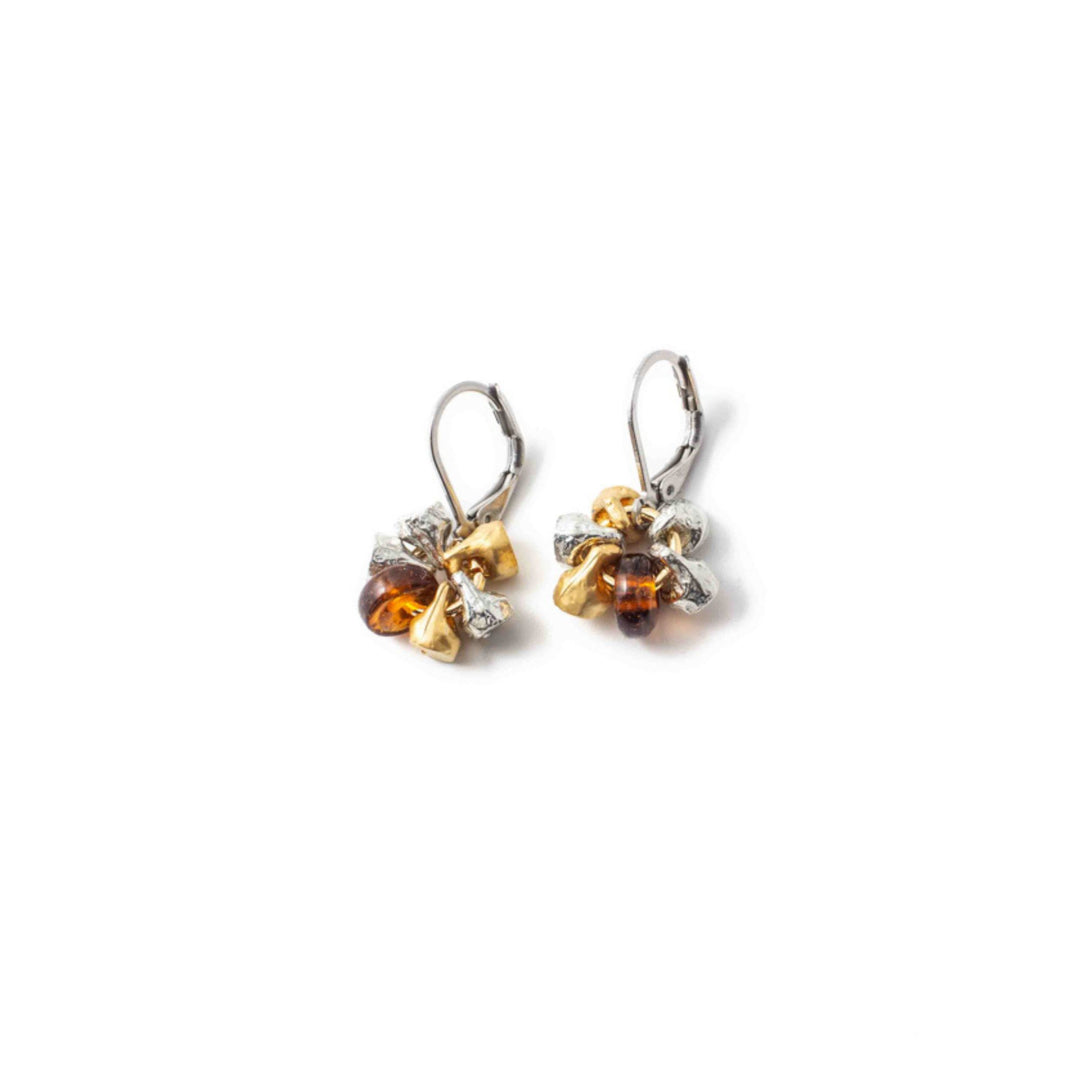 Boucles d'oreilles Margaux avec bille oranges, dorées et argentées par Anne-marie Chagnon