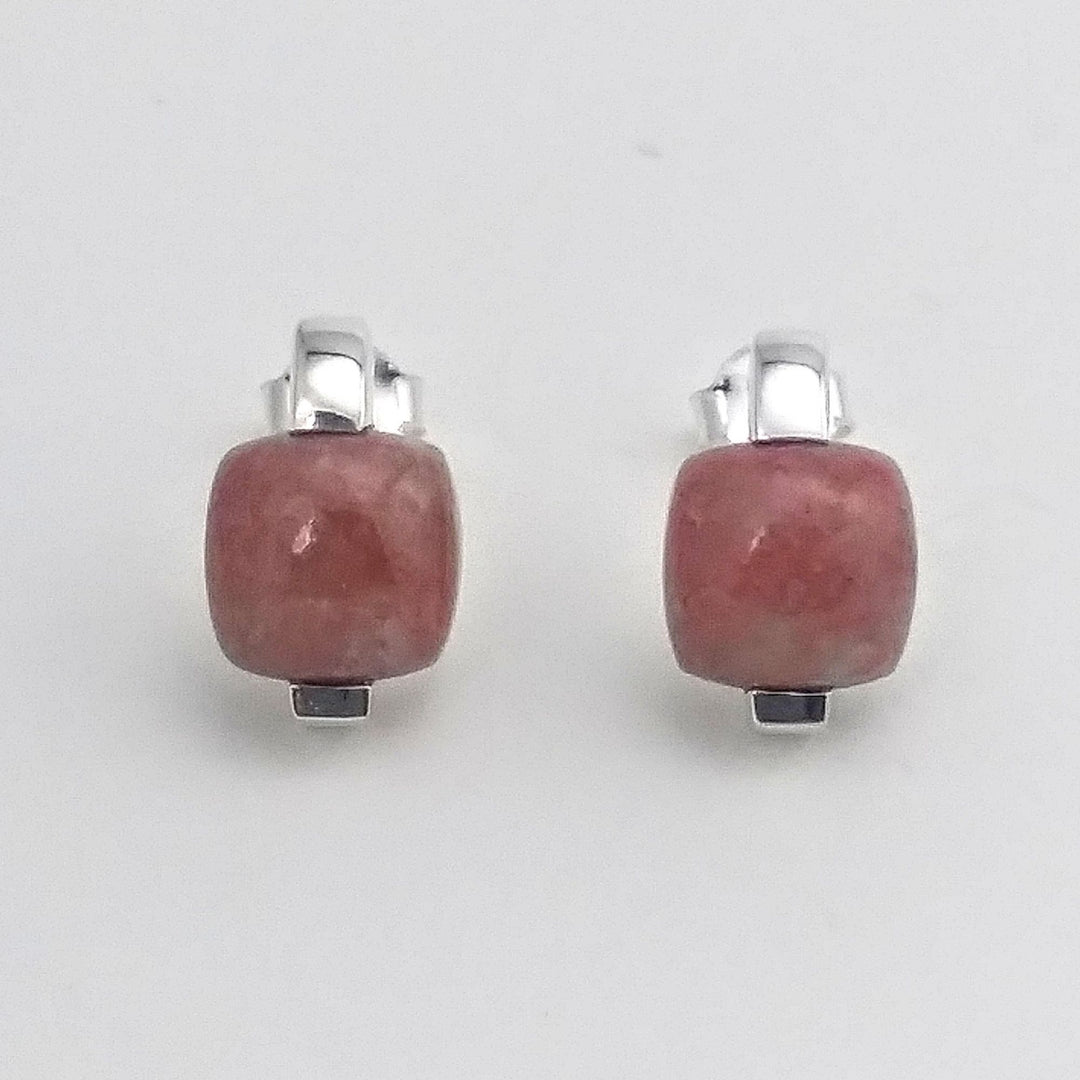 Boucles d'oreilles clous avec rosaline carrée par gemmes québec