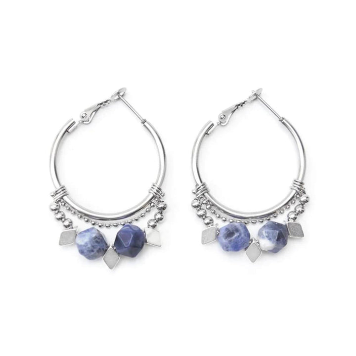 Boucles d'oreilles Zenith par welldun argentées avec pierres suspendues grises et bleues