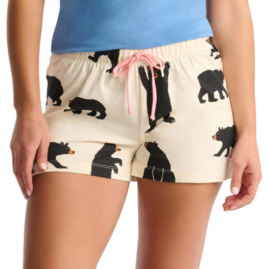 Boxers pour femmes blancs avec motif d'ours noirs vus de proche