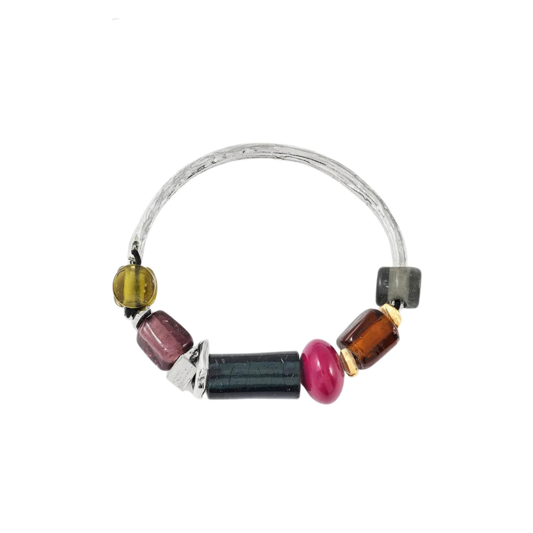 Bracelet Eronix avec billes de verre colorées et morceaux d'étain par Anne-marie Chagnon