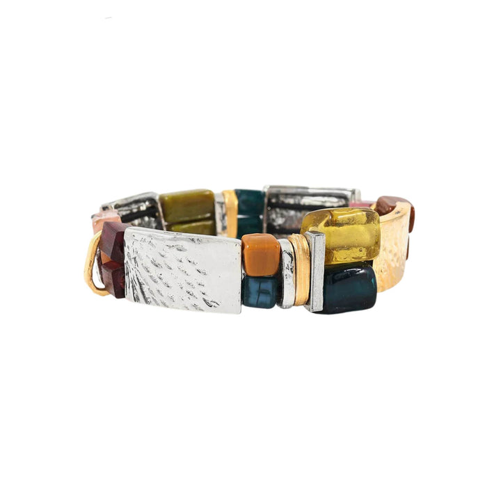 Bracelet Maia couleur fleur d'automne avec pièces en verre par Anne-Marie Chagnon vu de côté