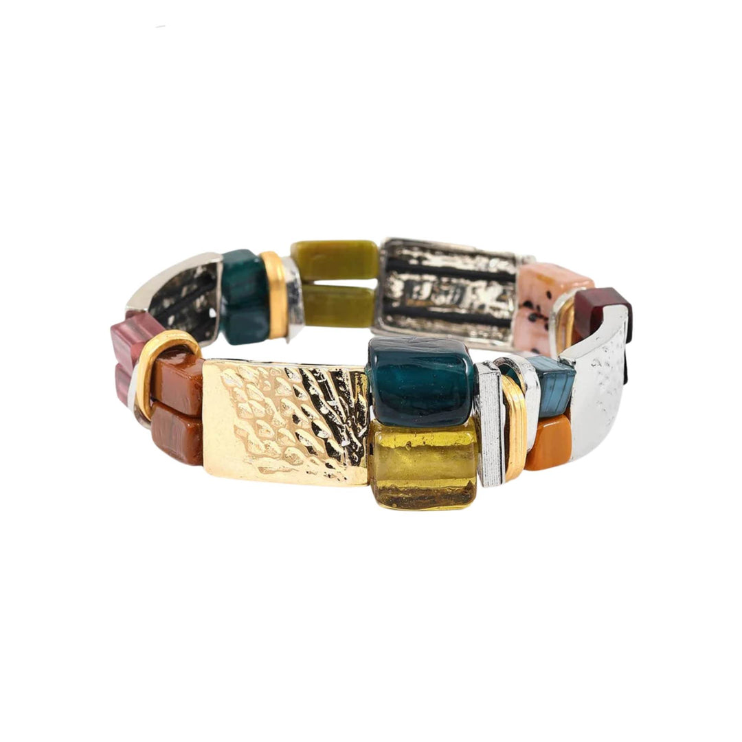 Bracelet Maia couleur fleur d'automne avec pièces en verre et résine par Anne-Marie Chagnon