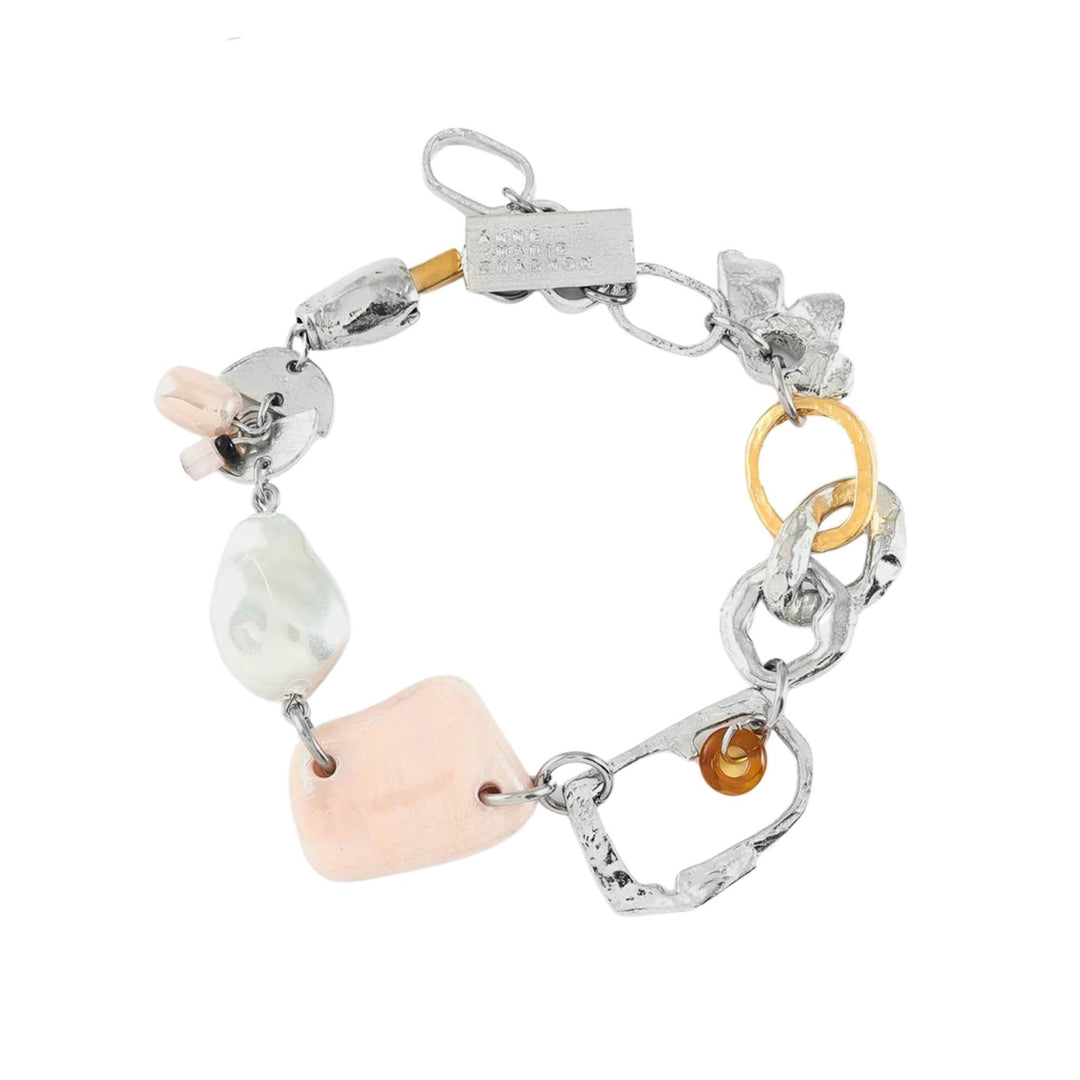Bracelet nissi en étain avec plaqué or et verre couleur napolitaine par Anne-Marie Chagnon