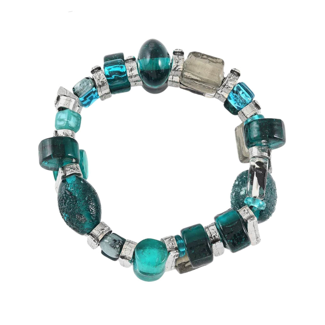Bracelet en verre turquoise avec étain Pedras par Anne-Marie Chagnon vu de dessus