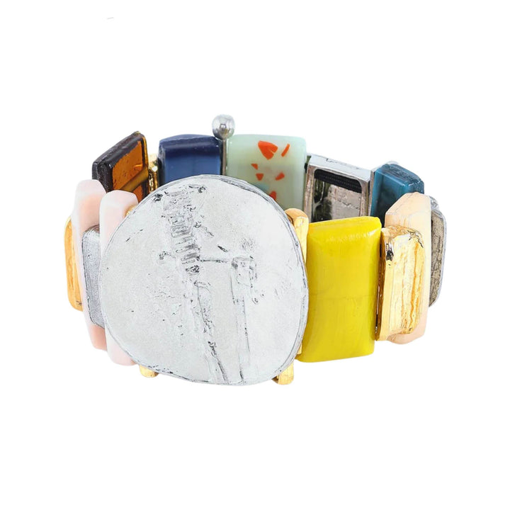 Bracelet en verre coloré avec rond en étain par ANne-Marie Chagnon