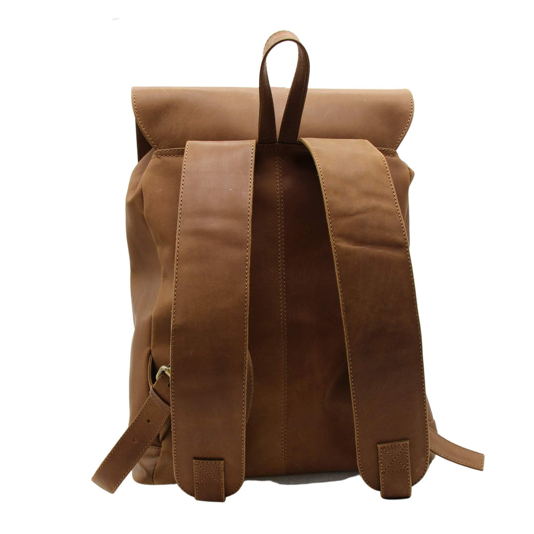 Sac à dos en cuir de buffle fermé par fermoir à crochet par Canadian leather vu de derrière