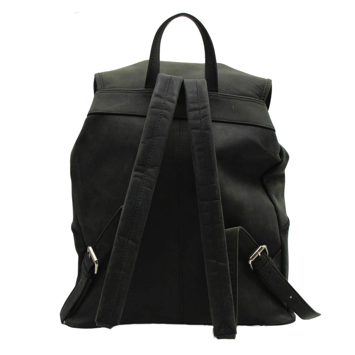 Sac à dos Canadian Leather en cuir de bison noir avec fermoir métallique vu de derrière