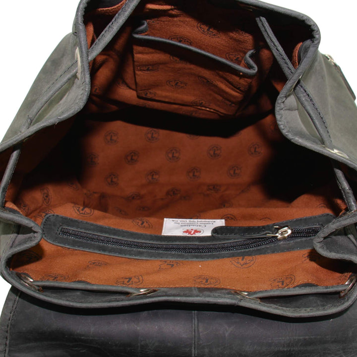 Pochettes de l'intérieur du Sac à dos Canadian Leather en cuir de bison noir 