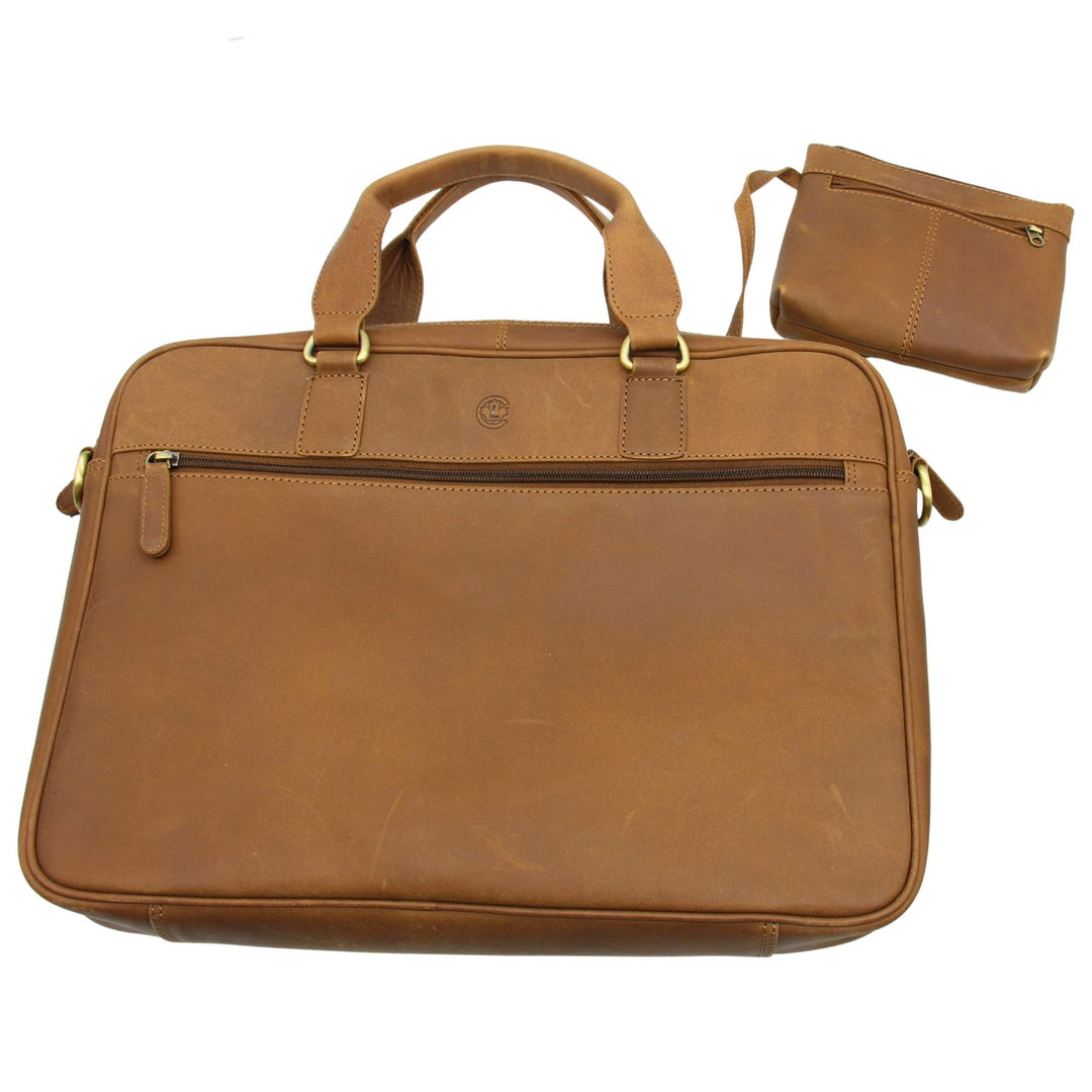 Sac en cuir de buffle avec porte-monnaie et pochette par Canadian Leather vu de devant