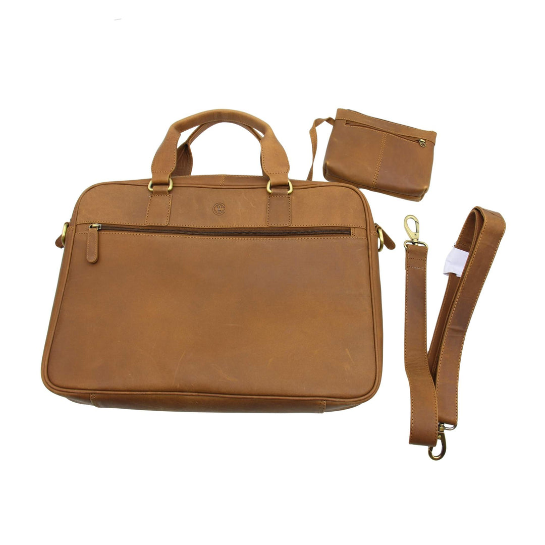 Sac en cuir de buffle avec porte-monnaie intégré et sangle par Canadian Leather vu de devant