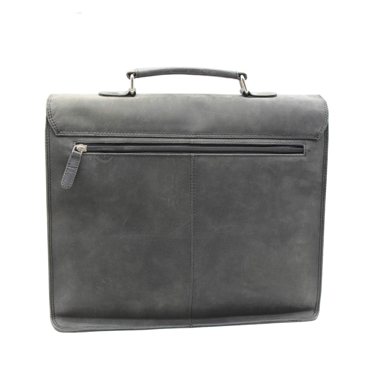 Sac rectangulaire noir avec pochette à l'arrière en cuir de buffle par Canadian Leather