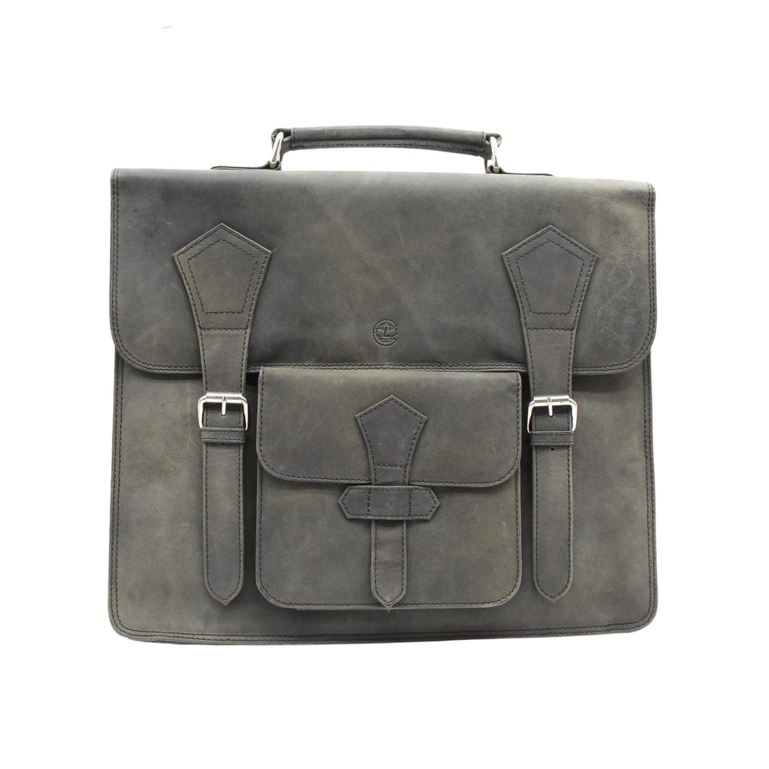 Sac rectangulaire noir avec pochette avant en cuir de buffle par Canadian Leather vu de devant