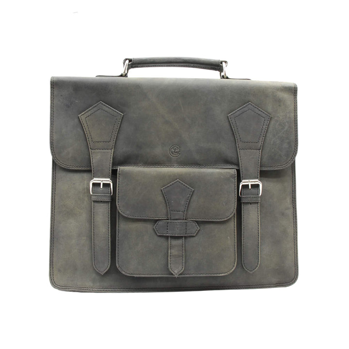 Sac rectangulaire noir avec pochette avant en cuir de buffle par Canadian Leather vu de devant