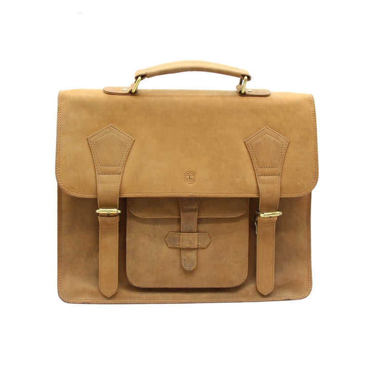 Sac rectangulaire avec pochette avant en cuir de buffle par Canadian Leather vu de devant