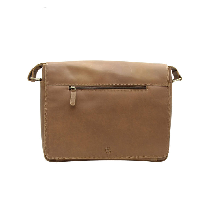 Sac messager avec pochette sur le rabat en cuir de buffle par Canadian Leather vu de devant