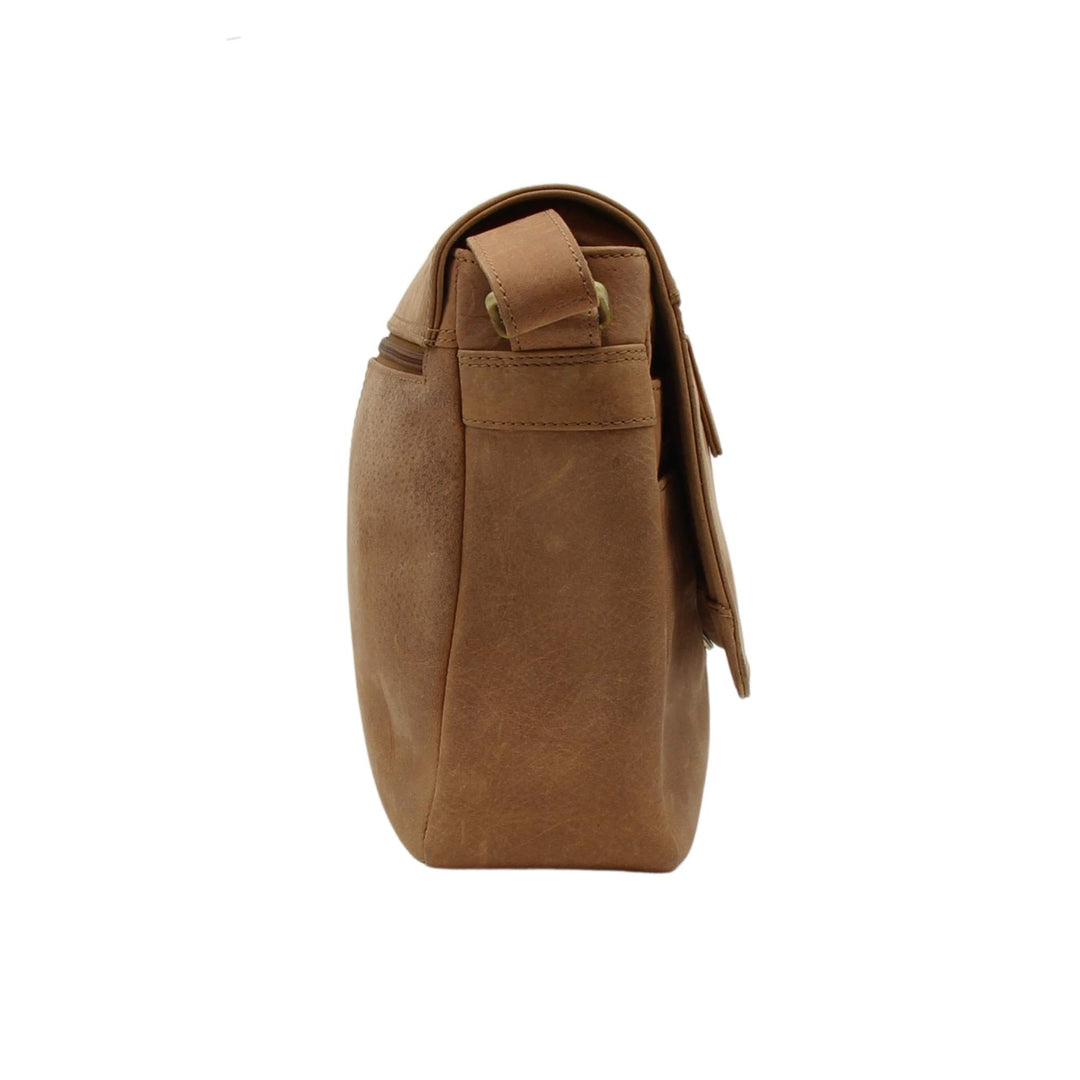 Sac messager carré en cuir de buffle avec rabat par Canadian Leather vu de côté