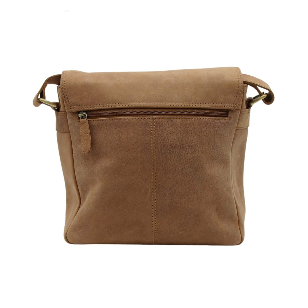 Sac messager carré en cuir de buffle avec rabat par Canadian Leather vu de derrière