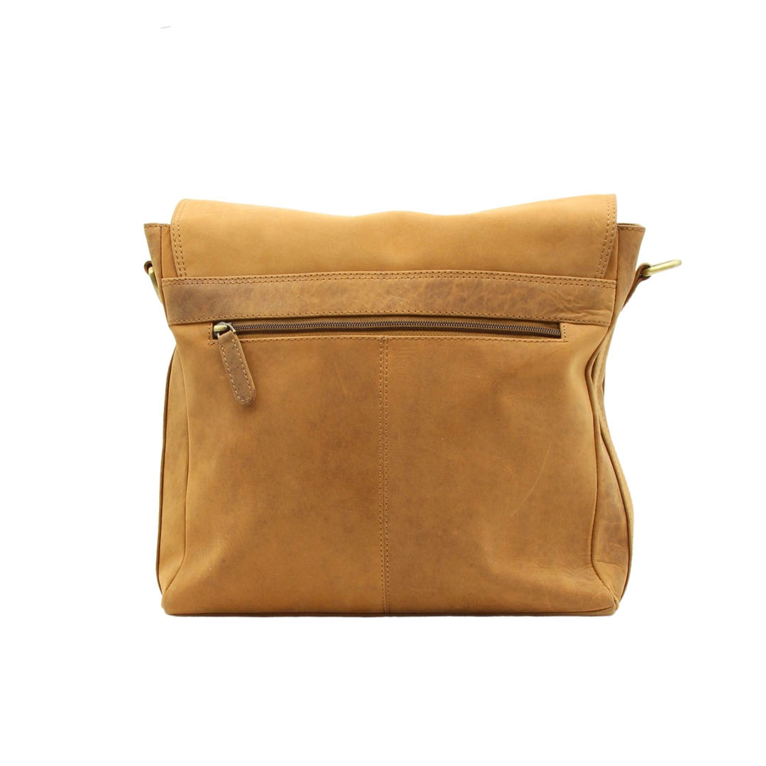 Sac messager à rabat carré en cuir de buffle par Canadian Leather vu de derrière