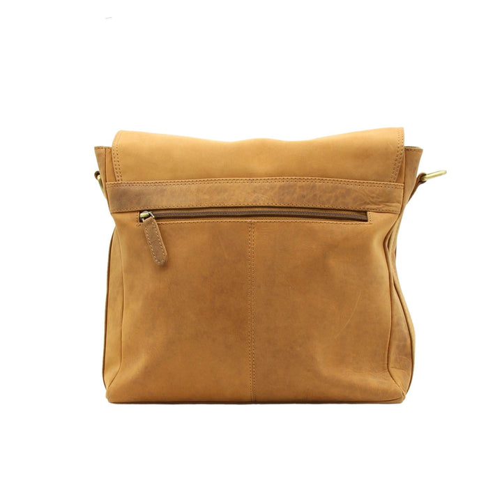 Sac messager à rabat carré en cuir de buffle par Canadian Leather vu de derrière