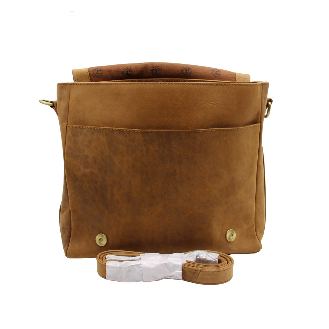 Sac messager à rabat carré ouvert en cuir de buffle par Canadian Leather vu de côté