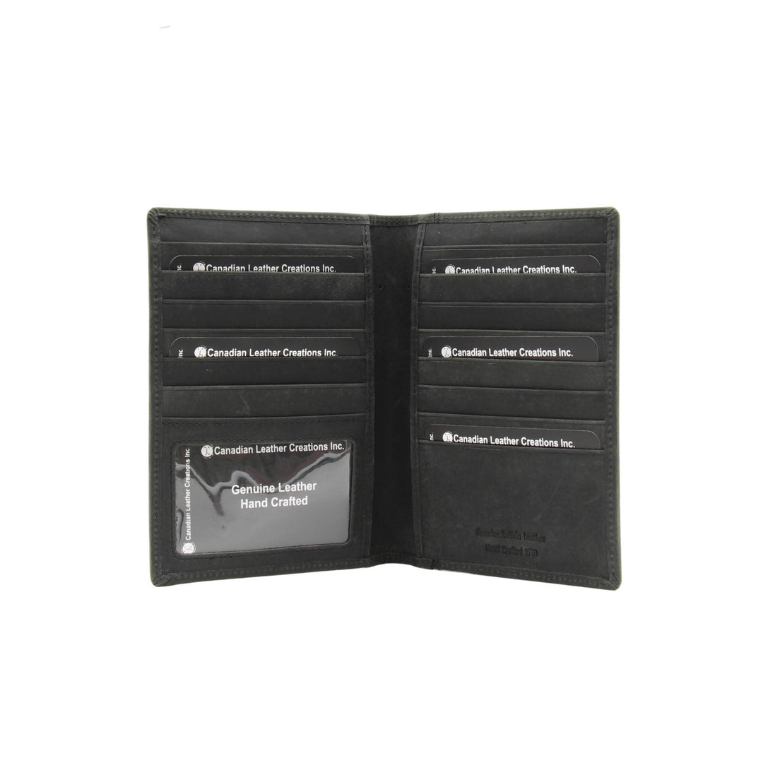 Portefeuille noir simple en cuir de buffle par Canadian Leather ouvert