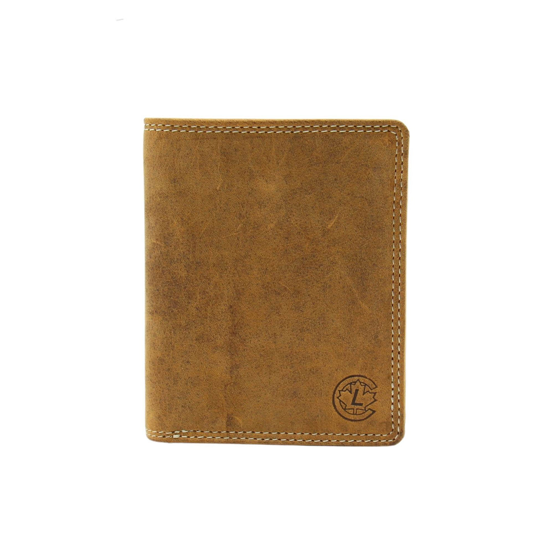 Portefeuille en cuir de buffle brun vertical par Canadian Leather vu de devant