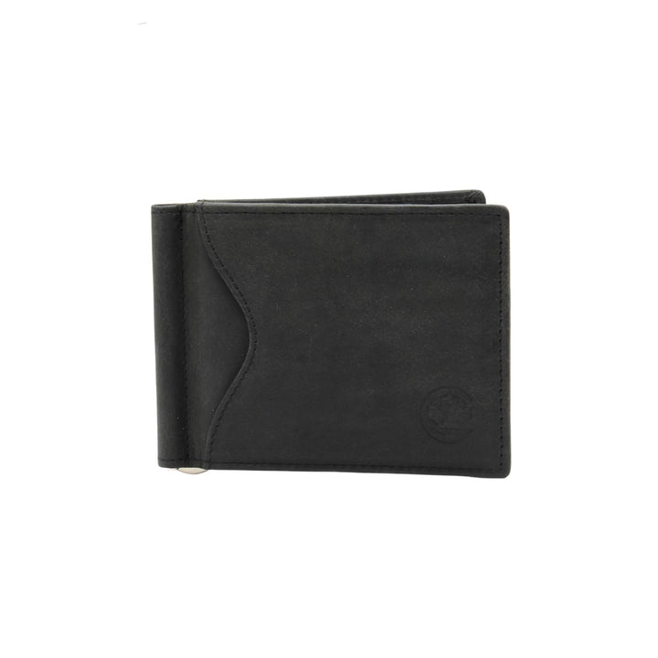 Portefeuille noir en cuir avec couture ondulée par Canadian Leather vu de devant