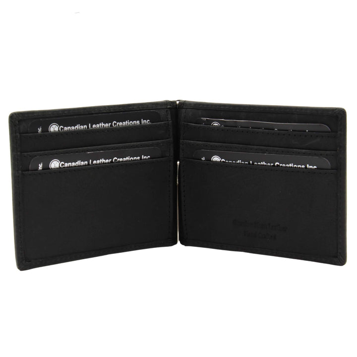 Portefeuille noir en cuir avec porte-cartes par Canadian Leather vu de l'intérieur