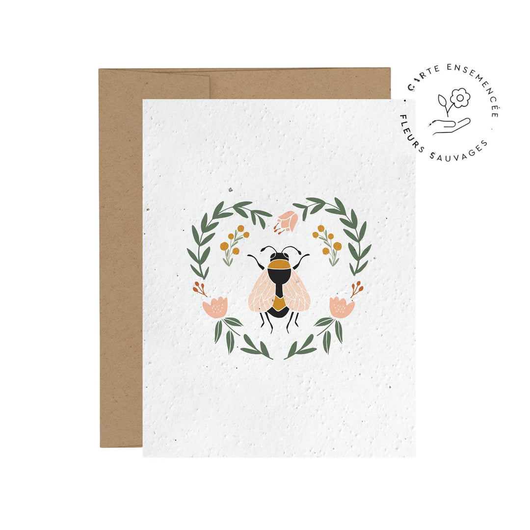 Carte de souhait avec une illustration d'abeille par Mimosa Design vue de devant