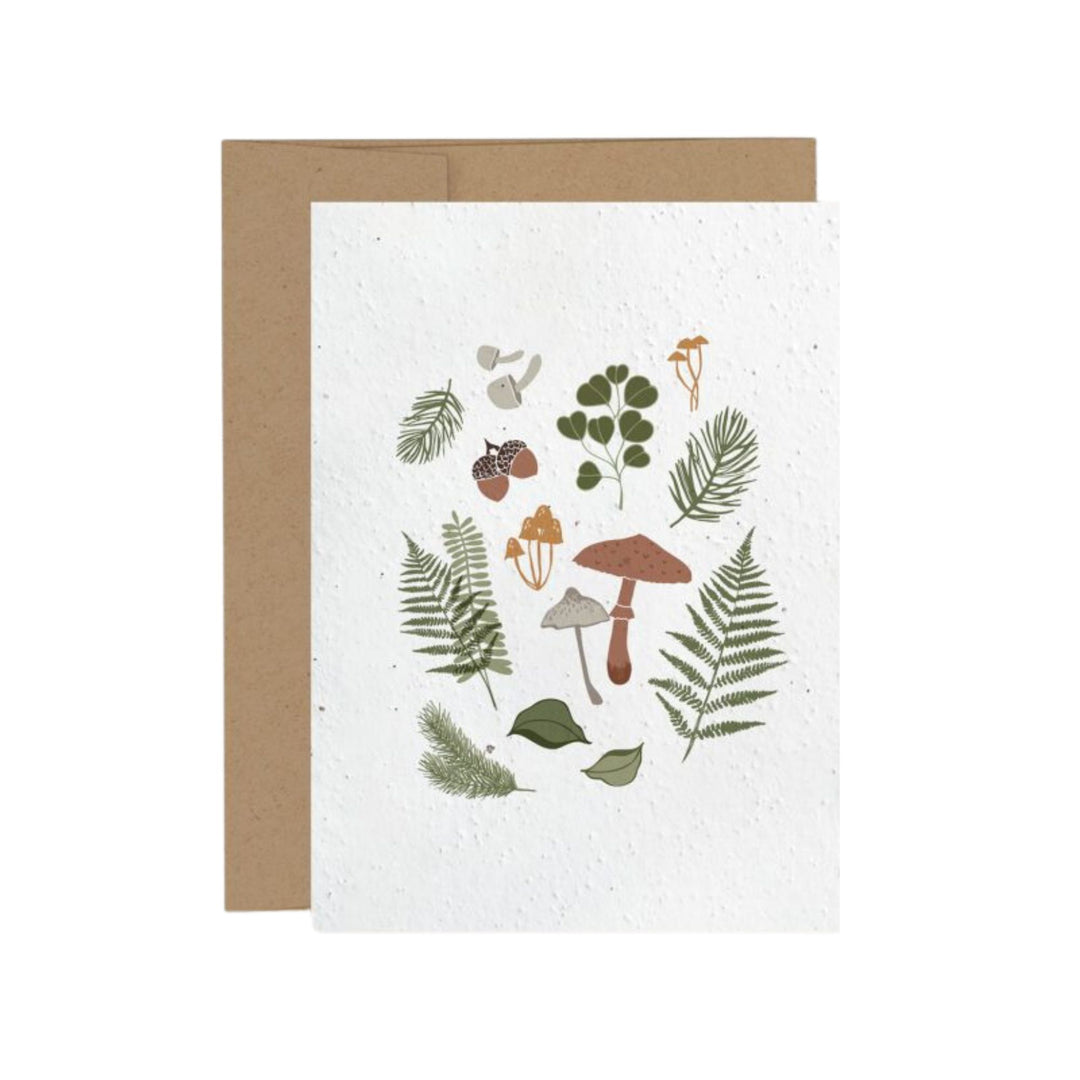 Carte de souhait avec illustration de champignons et feuilles par Mimosa Design