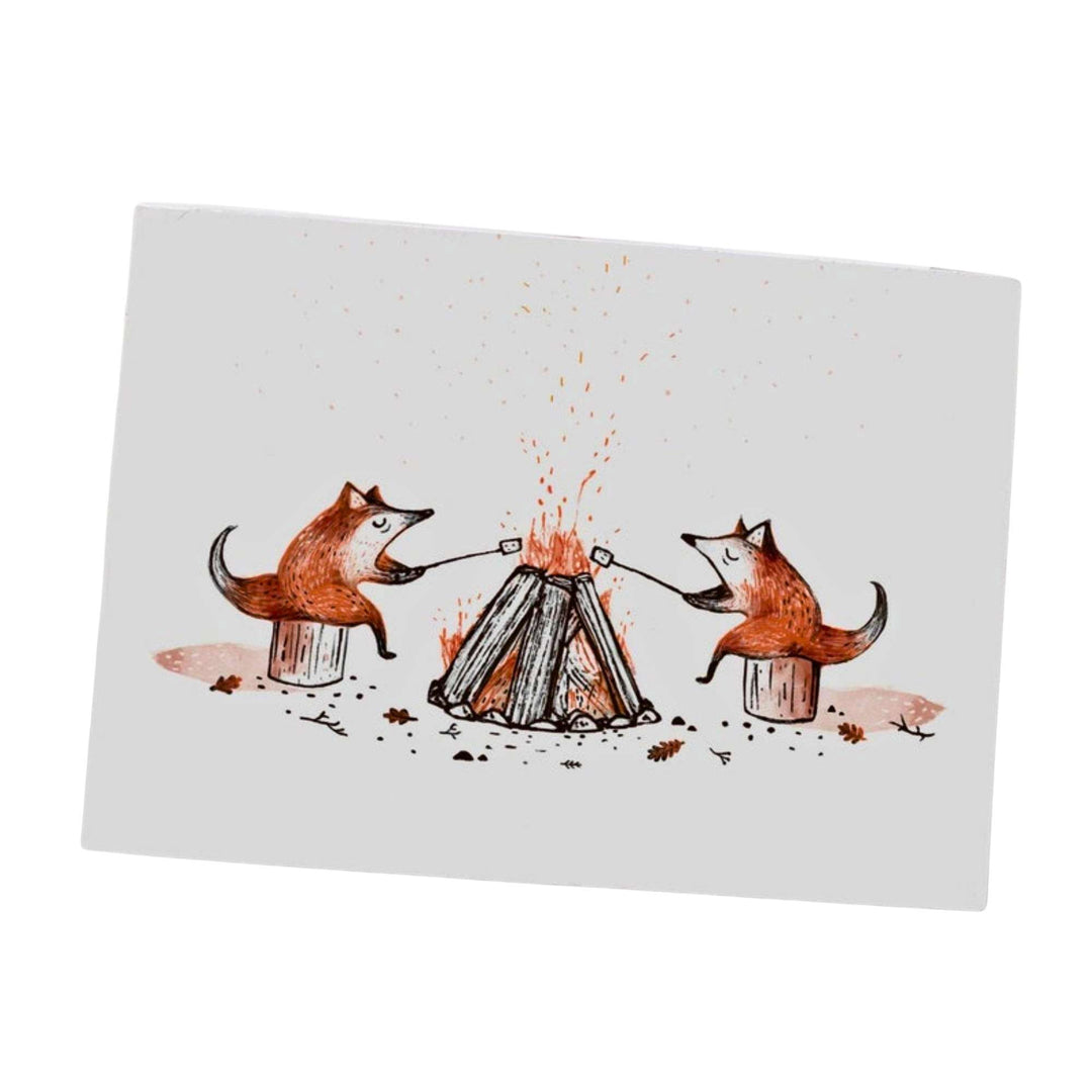 Carte de voeux avec renards autour d'un feu de camp par Geneviève Andersen