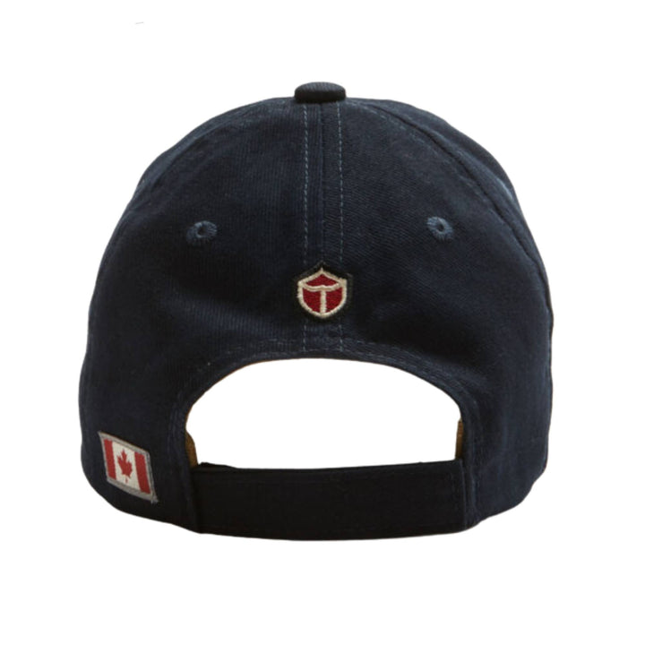 Casquette bleue marine De Havilland avec logo par Red Canoe vue de derrière
