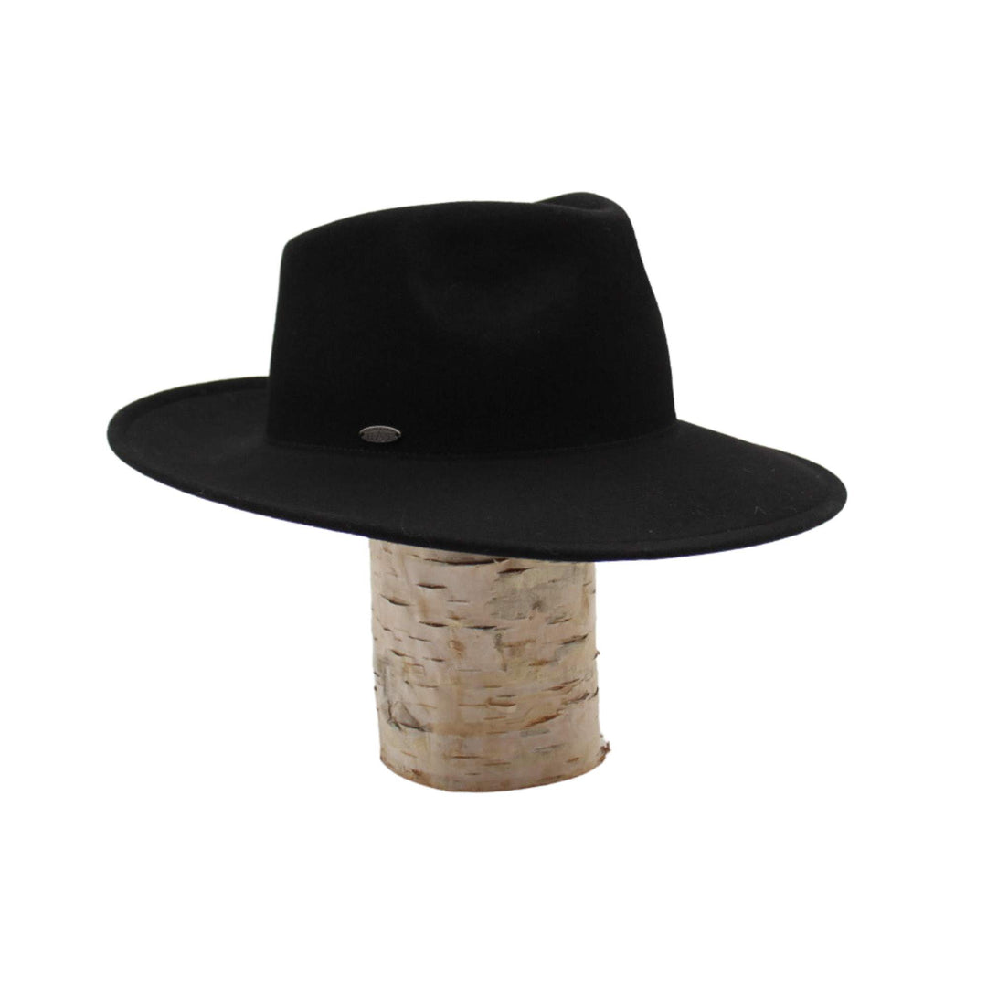Chapeau Florance noir par Canadian hat sur une bûche vu de 3/4