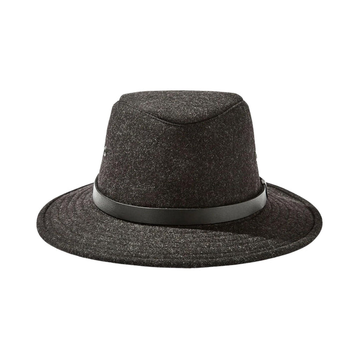 Chapeau en laine Tilley charbon avec bande en cuir noire vu de face