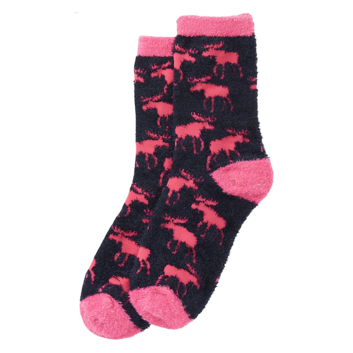 Chaussettes avec orignaux roses sur fond bleu par La petite maison bleue