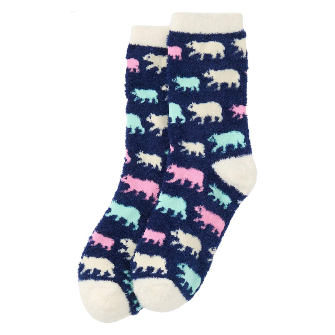 Chaussettes duveteuses bleues avec ours colorés par La petite maison bleue
