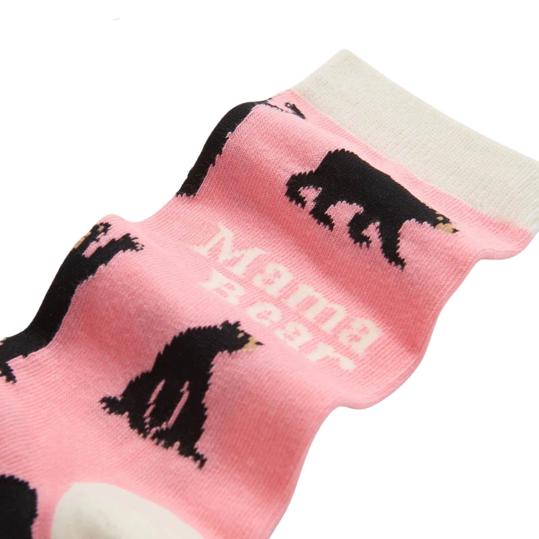 Détwails des Chaussettes roses avec ours pour femme Mama bear par La petite maison bleue