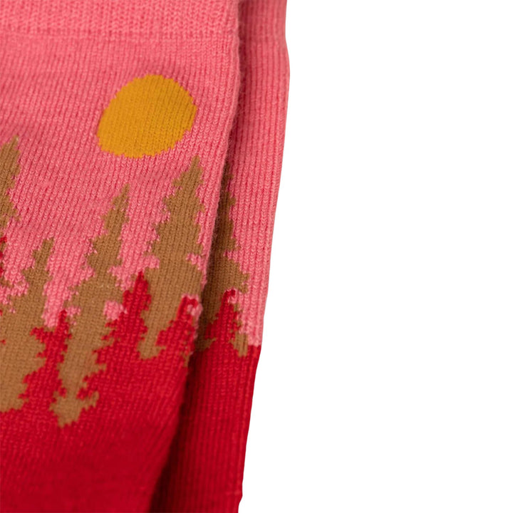 Détails du matériel des Chaussettes en laine de mérinos Tilley avec motif de paysage rouge et rose