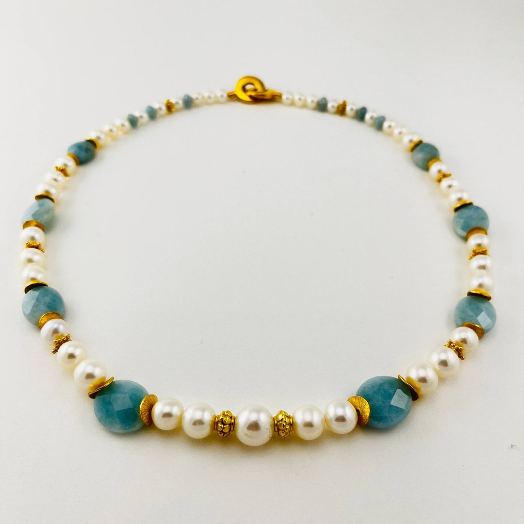 Collier aigue-marine de l'abitibi avec perles et billes en vermeil par Gemmes Québec