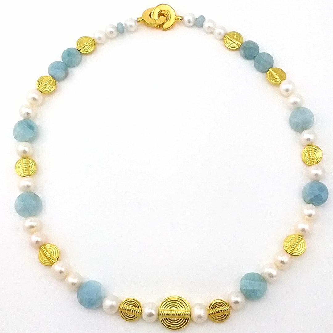 Collier avec aigue-marine, perles et or vermeil par Gemmes Québec