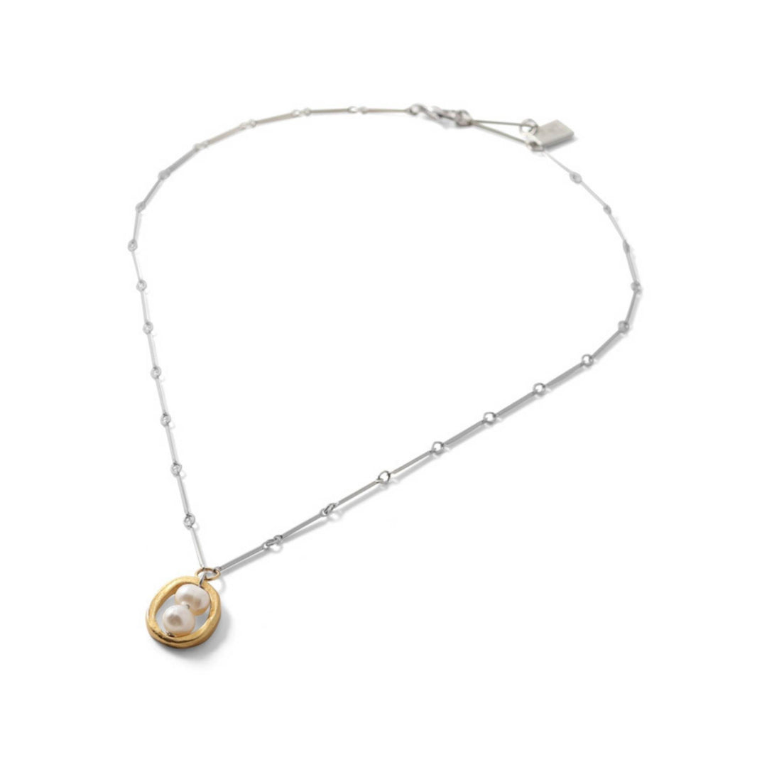 Collier Cadélia argenté et or avec perle par Anne-Marie Chagnon 