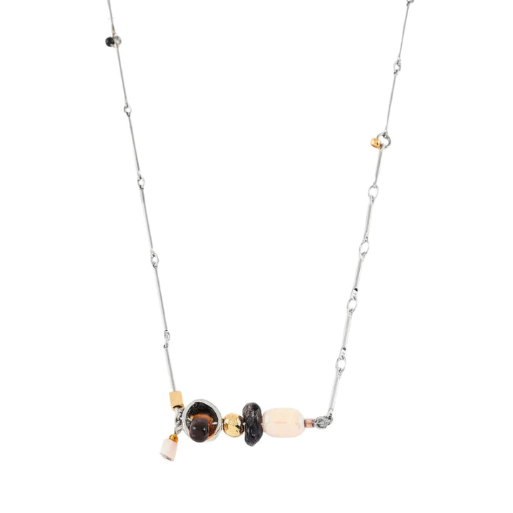 Collier avec chaîne argentée et verre coloré brun et rose Dardo par Anne-Marie Chagnon