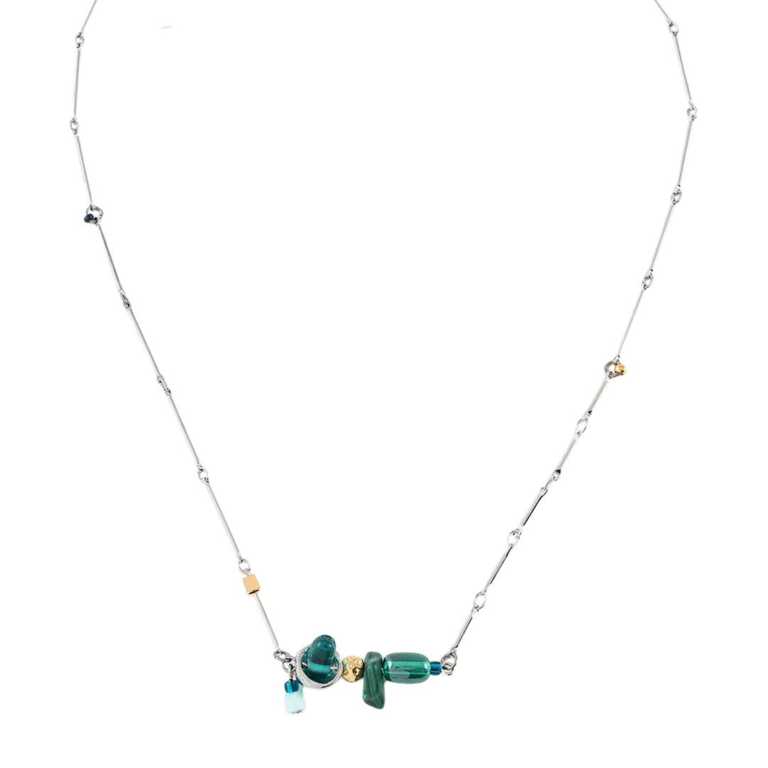 Collier avec chaîne argentée et verre coloré turquoise Dardo par Anne-Marie Chagnon