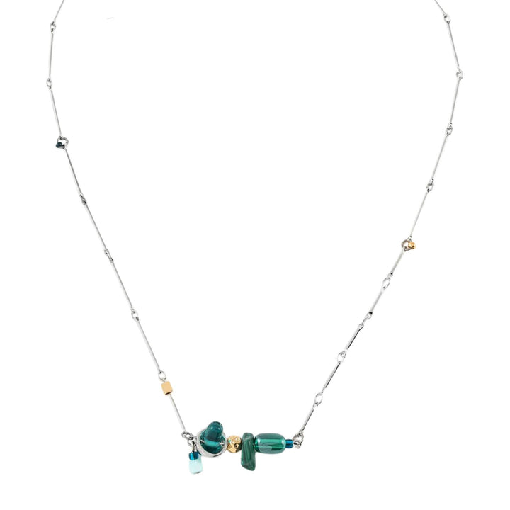 Collier avec chaîne argentée et verre coloré turquoise Dardo par Anne-Marie Chagnon